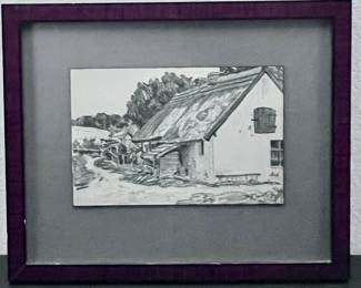 Pencil Sketch Landscape Old Country Home House