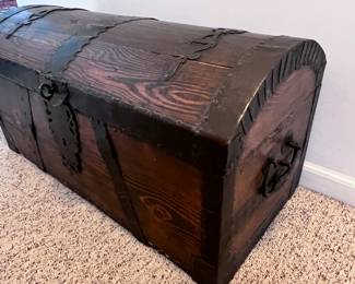 GERMAN OAK TRUNK WITH IRON FITTINGS APPROX 1800
