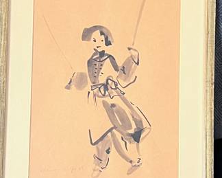 Vintage Polland Dulder 1969 Watercolor Girl on Swing Framed Art
