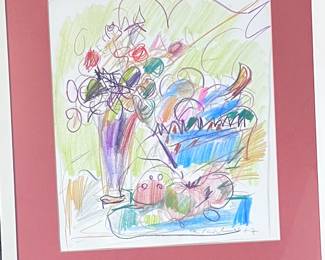 R. Kirchner Watercolor Still Life Fruit & Flowers Framed Art
