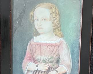 POSTHUMOUS PORTRAIT. THE LITTLE SISTER - 19TH CENTURY PRIMITIVE STYLE.
