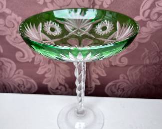 BAVARIAN CUT CRYSTAL AND GREEN COMPOTE