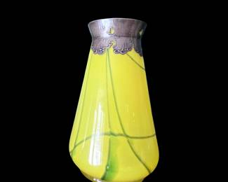 VINTAGE YELLOW AND SILVER VASE