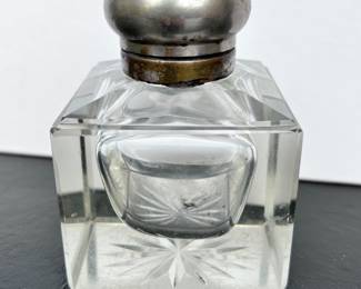 VINTAGE CUT GLASS AND STERLING INKWELL