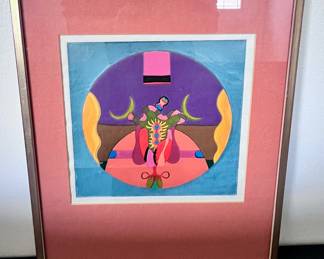 Artist signed Altschaffel, no title or date, #2/20 in lower right hand is hard to read. Slight damage on left corner appears to have been folded. 13.25" x 16.25" overall incl frame.