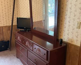 (14)  Dresser w/Mirror  58"Wx17"Dx22"H   $225