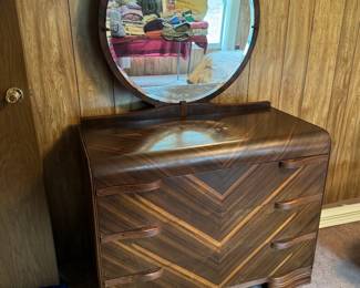 (19) Antique Art Deco Dresser w/Mirror   44"Wx22"Dx65"H   $235