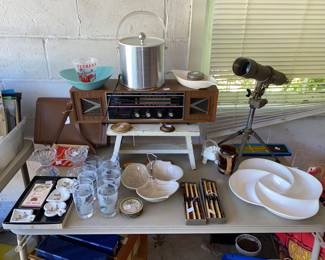 Vtg. Glassware , kitchen items, telescope