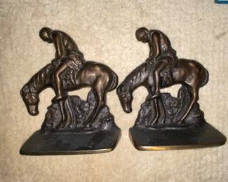 Cast iron Indian on horseback bookends