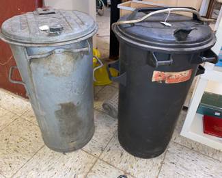 Vtg. German trash bins -1 metal and 1 heavy plastic 