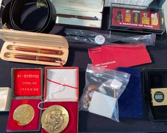 Vtg. Metal, perfum and pen sets