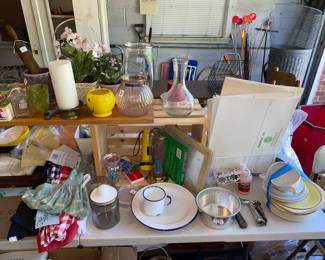Assorted home wares consolidated into the garage 