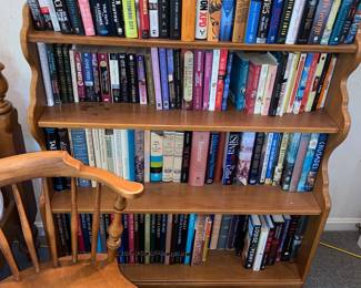 Assorted novels and beautiful 4 level bookshelf 