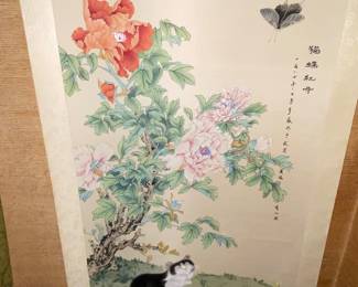  Asian cat art on scroll 