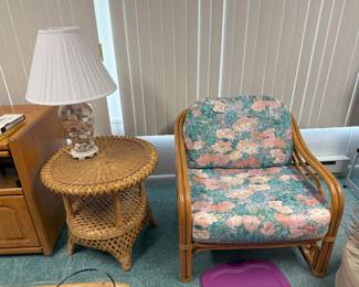 Rattan chair and wicker side table