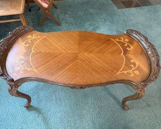 Vintage Wood Antique Hand Carved side end parlor table inlaid top