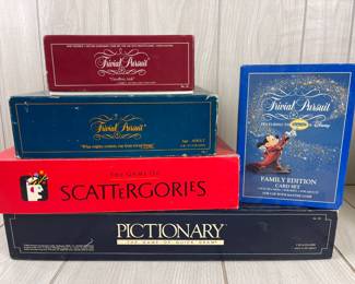 LOTS 410 - 415 BOARD GAMES SCATTERGORIES PICTIONARY TRIVIAL PURSUIT DISNEY MICKEY MOUSE FAMILY GAMES