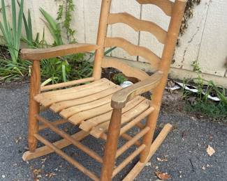 LOT 1051 WOOD LADDER BACK PORCH ROCKING CHAIR