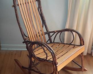 LOT 246 RUSTIC 7 SLAT HICKORY ROCKER ROCKING CHAIR BENT TWIG