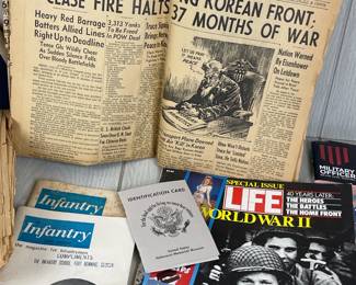 LOT 506 WAR POLITICAL POLITICS MILITARY COLLECTIBLES SHIP MENUS MAGAZINES NIXON GOLDWATER VIETNAM WWII INFANTRY MUCH MORE IN THIS LOT - SEE AUCTION FOR INFO