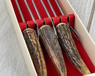 LOT 110 OF 788 STAG HANDLE FONDUE FORK SET ANTON WINGEN SOLINGEN
