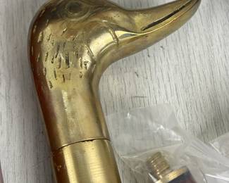 LOT 288 SO MUCH GOING ON IN THIS LOT BUT CHECK OUT THE BRASS DUCK HEAD WALKING STICK CANE!