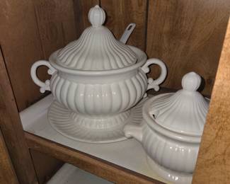 ceramic soup tureen with a lid and ladle