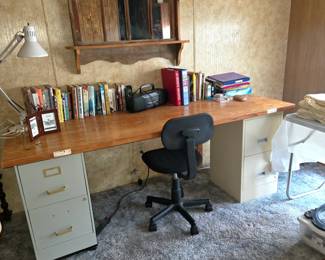 Books office chair and file cabinets 