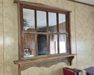 Reclaimed barn wood window pane mirror 