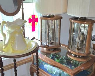 Barley twist wash stand. Pitcher and basin.