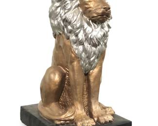 Large Copper Silver Ceramic Lion Statue