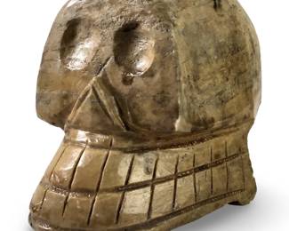 Vintage Hand Carved Stone Skeleton Head Sculpture