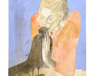 Signed Attributed Picasso Watercolor Portrait