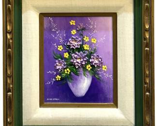 Signed Jeanne Livulpi Textural Floral Oil on Panel