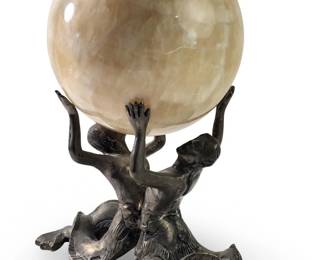 Vintage Art Deco Figural Marble Sphere Sculpture