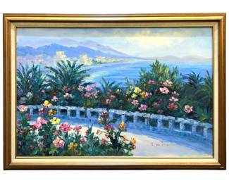 Signed Floral Bridge Oil on Canvas