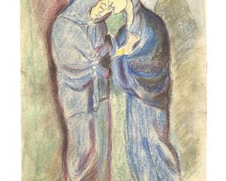 Signed Attributed Picasso “The Visit" Pastel Art