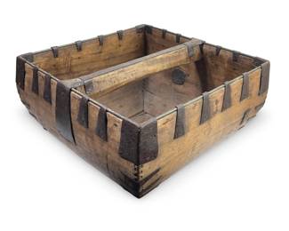 Antique Chinese Wood Wrought Iron Rice Bucket