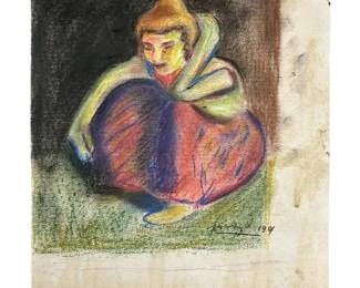 Signed Attributed Picasso Chalk Pastel Drawing