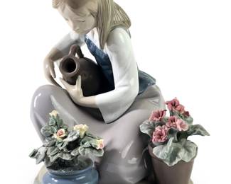 Lladro Girl Watering Flowers Porcelain Figure
