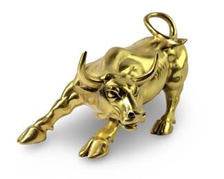 Brass Wall Street Raging Bull Sculpture