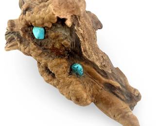 Turquoise Inlaid Buckeye Burlwood Sculpture