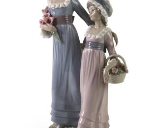 Lladro Daughters-Sisters W/Flowers Porcelain