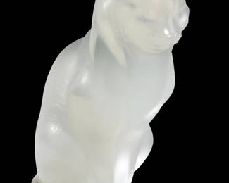 Signed Lalique Frosted Crystal Crouching Cat