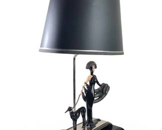 Rare House of Erte Art Deco Porcelain Lamp