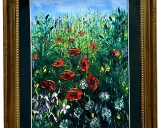 Signed Graceful Floral Textural Oil on Canvas