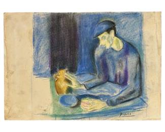 Signed Attributed Picasso Chalk Pastel Drawing