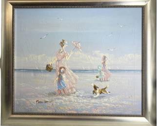 Signed Marie Charlot “The Beach" Oil on Canvas