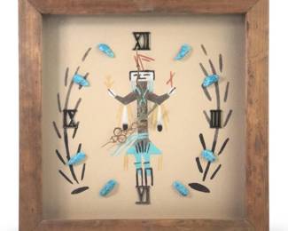 Navajo Sand Painted Turquoise Wall Clock