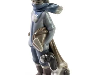 Lladro Porcelain Winter Boy With Scarf & Dog